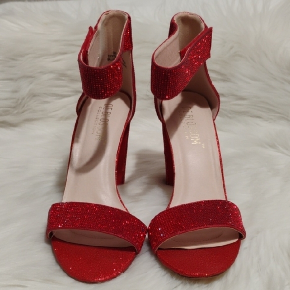 De Blossom Celina Collection Sparkly Red Glitter Block Heel Sandals Sz.10 - Picture 3 of 13